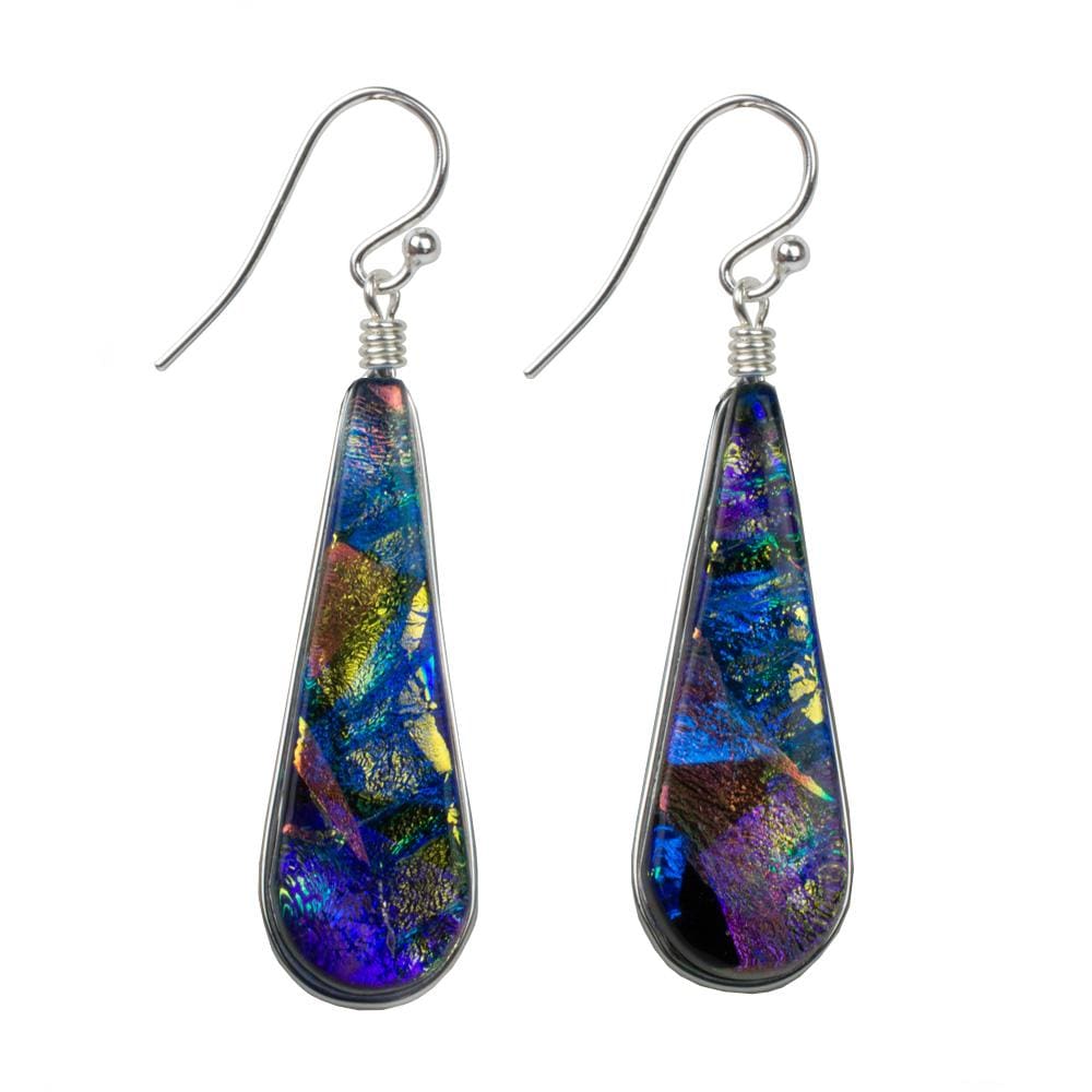 Firewater Falls Earrings - Kaleidoscope by Nickel Smart. Teardrop shaped dangles, predominantly blue