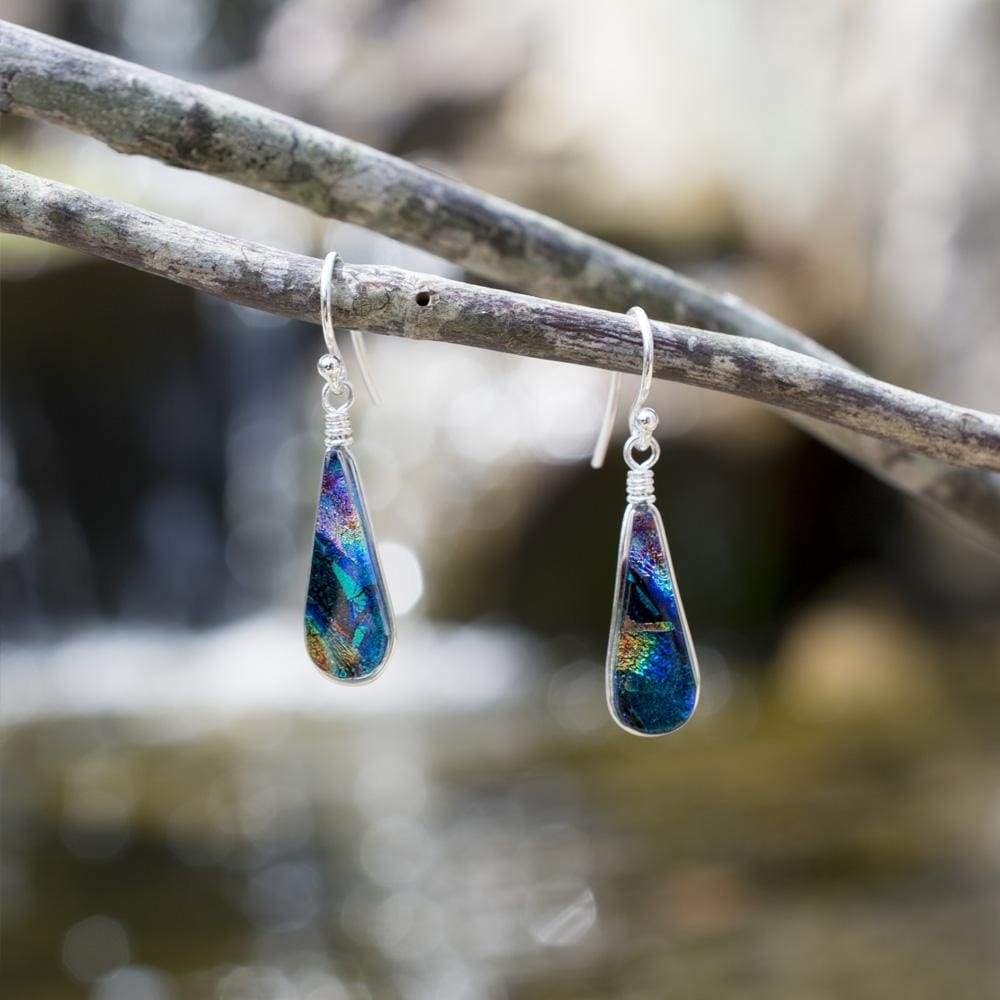 Firewater Falls Earrings - Kaleidoscope. Outdoor setting. Nickel-free materials; glass earrings.