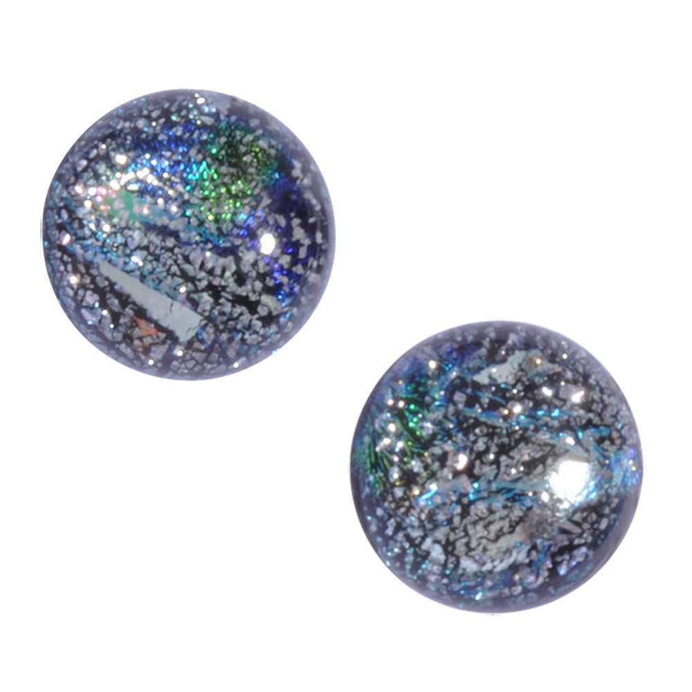 Galaxy Quest Earrings. Each pair is one-of-a-kind shades of hand-fired dichroic glass in silvers.