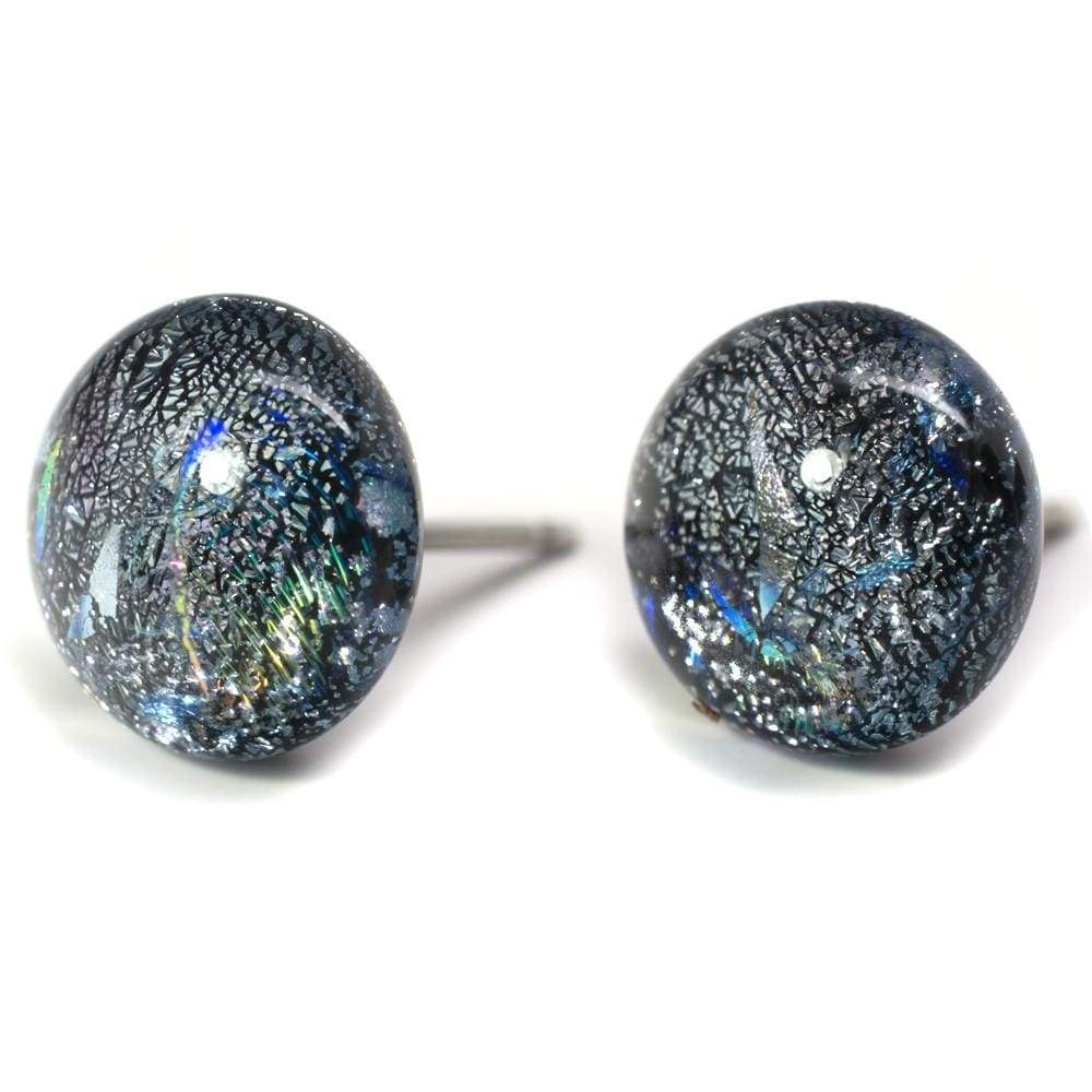 Galaxy Quest Earrings by Nickel Smart. Half-sphere post earrings in shades of silvery glass.