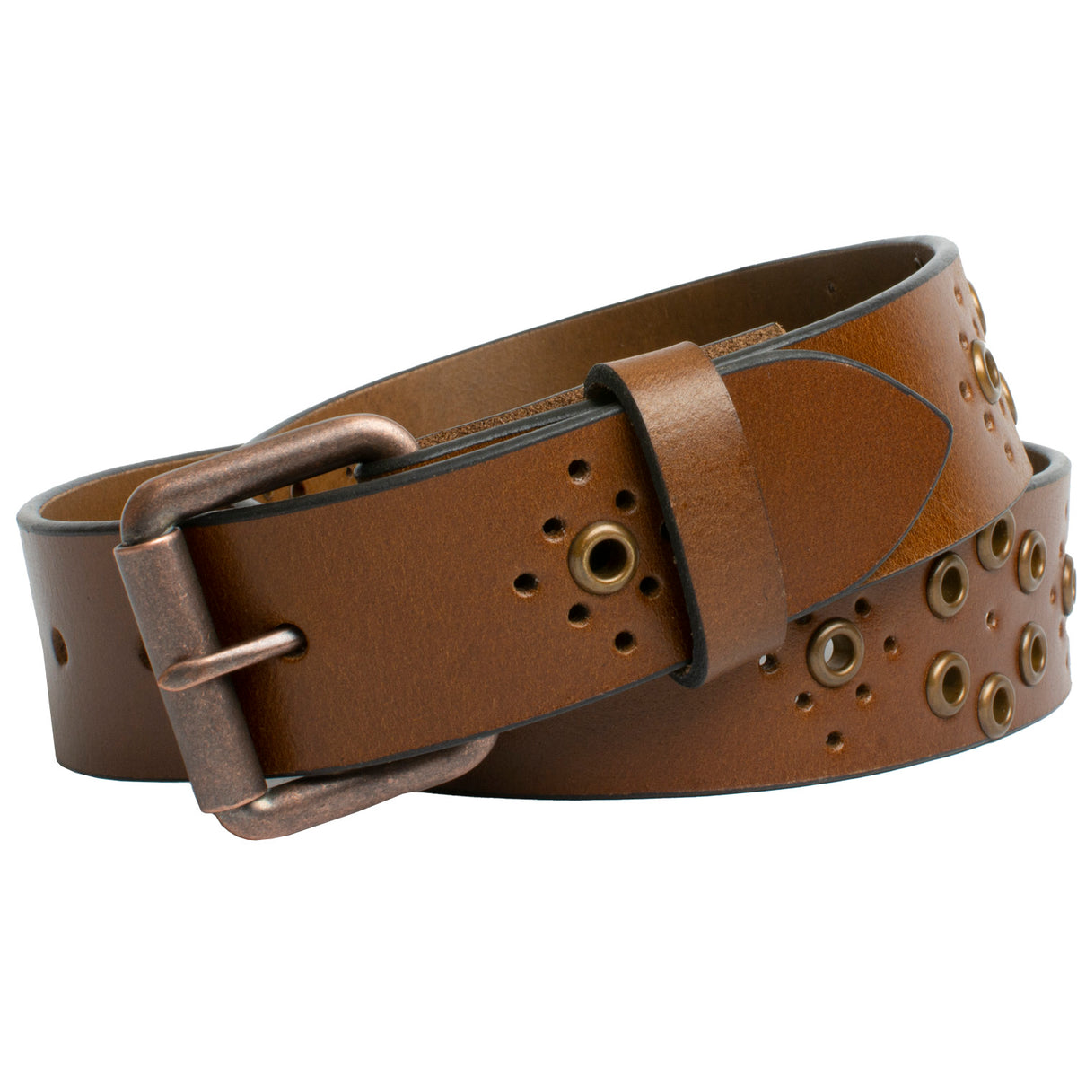 Women's Grommet Brown Leather Belt - casual nickel free belt ...