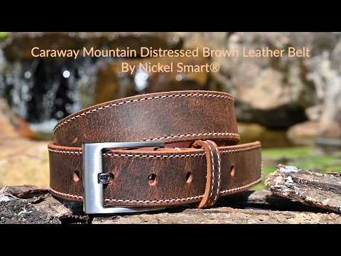 Caraway Mountain Distressed Brown Leather Belt (stitched) by Nickel Smart, nonickel.com, 