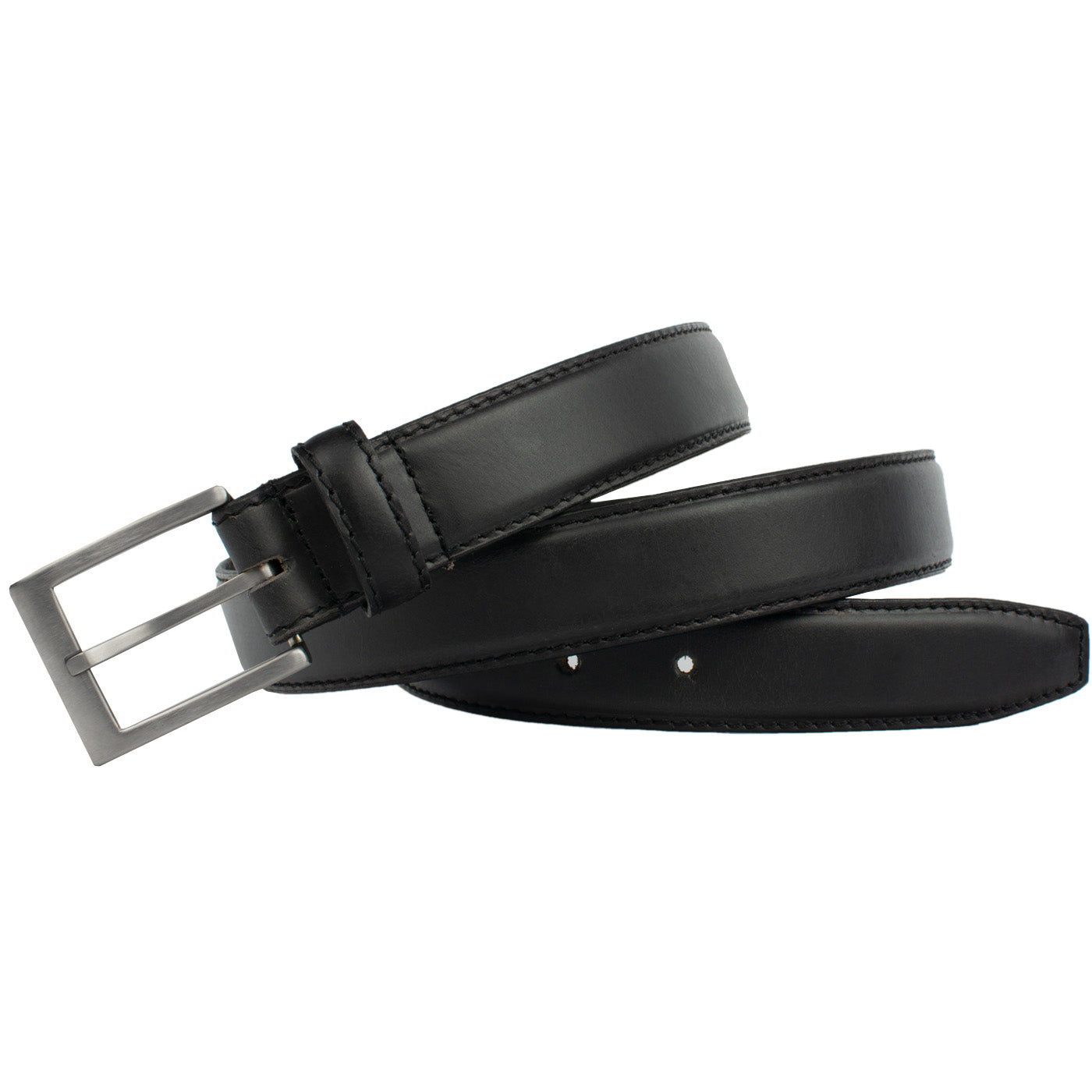 Silver Square Titanium Black Leather Belt | Dress Belt with Titanium ...