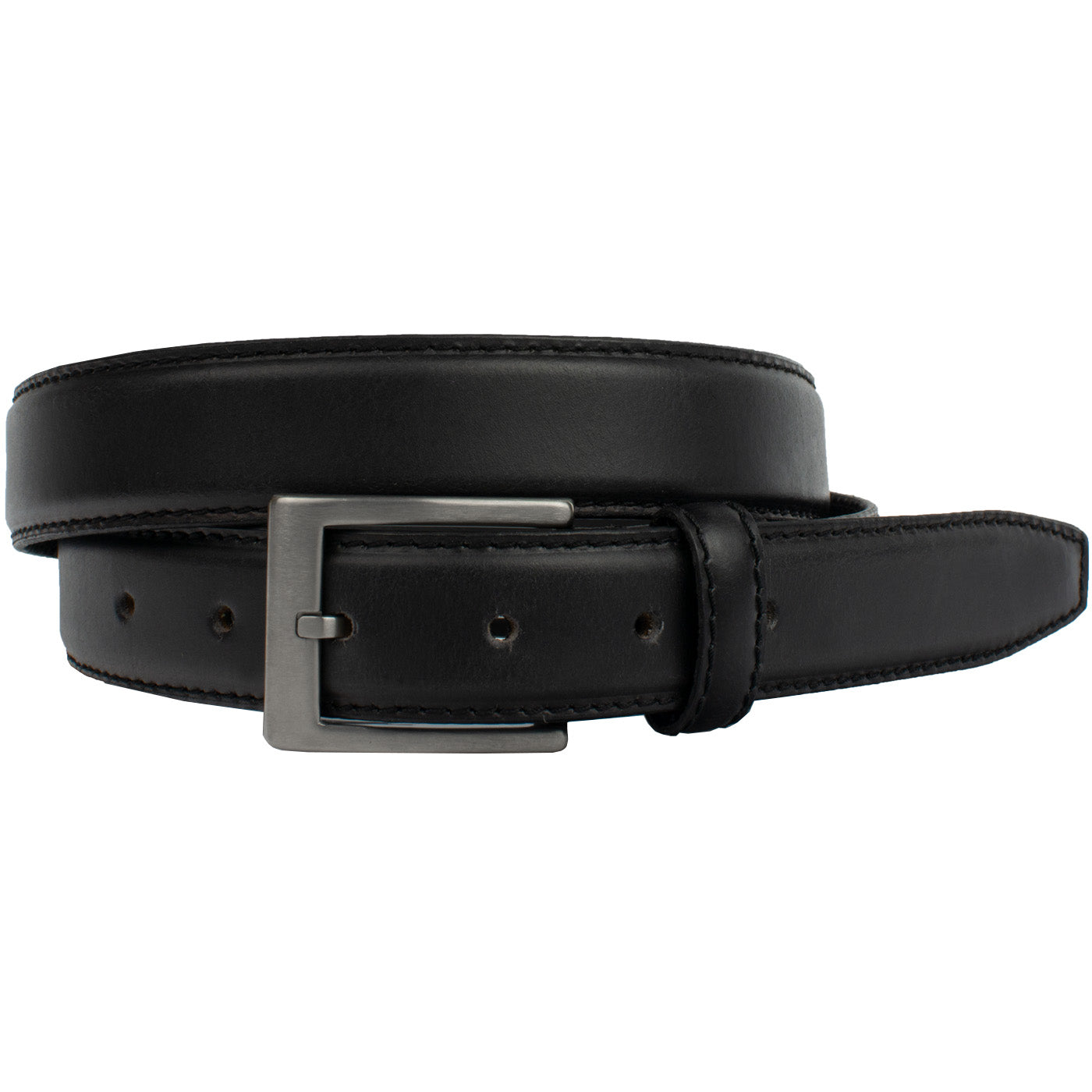 Silver square solid brass buckle (short) - black leather belt - 4cm width
