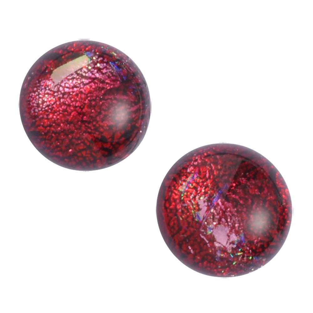 Interstellar Earrings. Dichroic glass, depths of bright red colors with speckles of rainbow. 