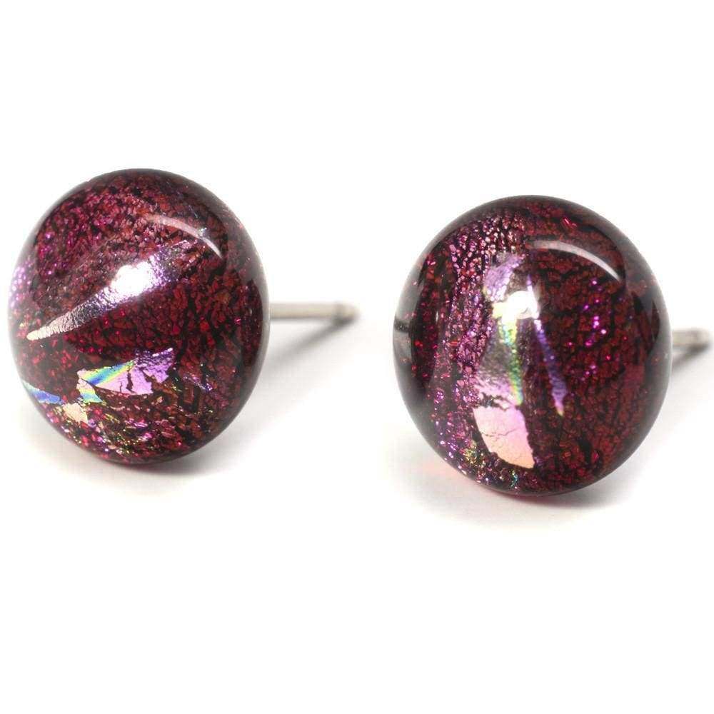 Interstellar Earrings by Nickel Smart. Red-toned half-dome glass earrings on nickel-free posts.