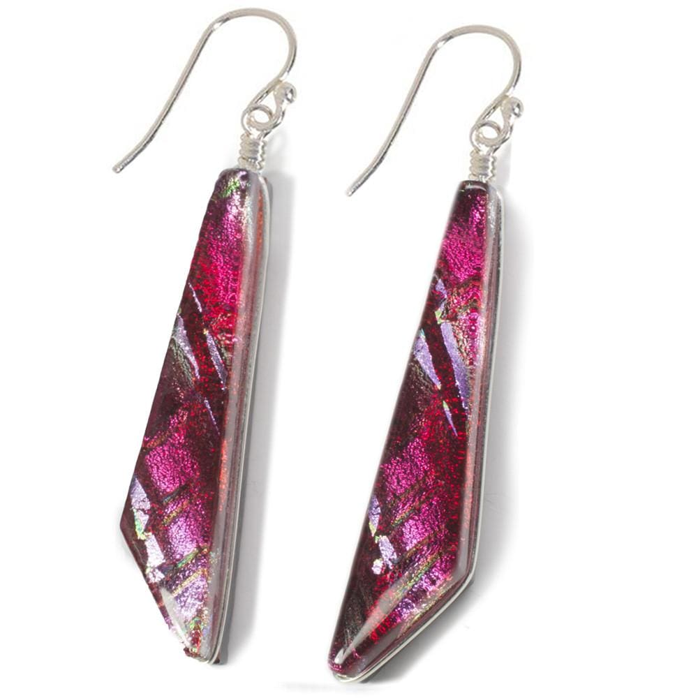 Merry Waterfalls Earrings by Nickel Smart. Long comet-shaped dangles in bright pinks. Nickel free.