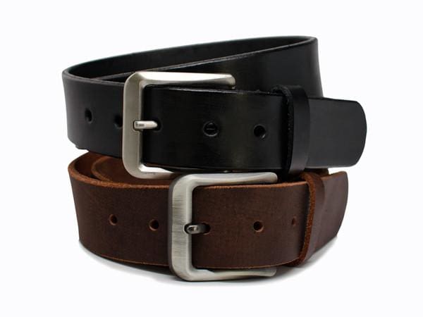 Appalachian Mountain Belt Set - Leather Belts and Titanium Buckles 40 inch / Black and Brown / Titanium/Leather