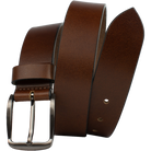 Millennial Brown Belt by Nickel Zero. Sleek brown leather strap with black edges. Dark gray buckle.