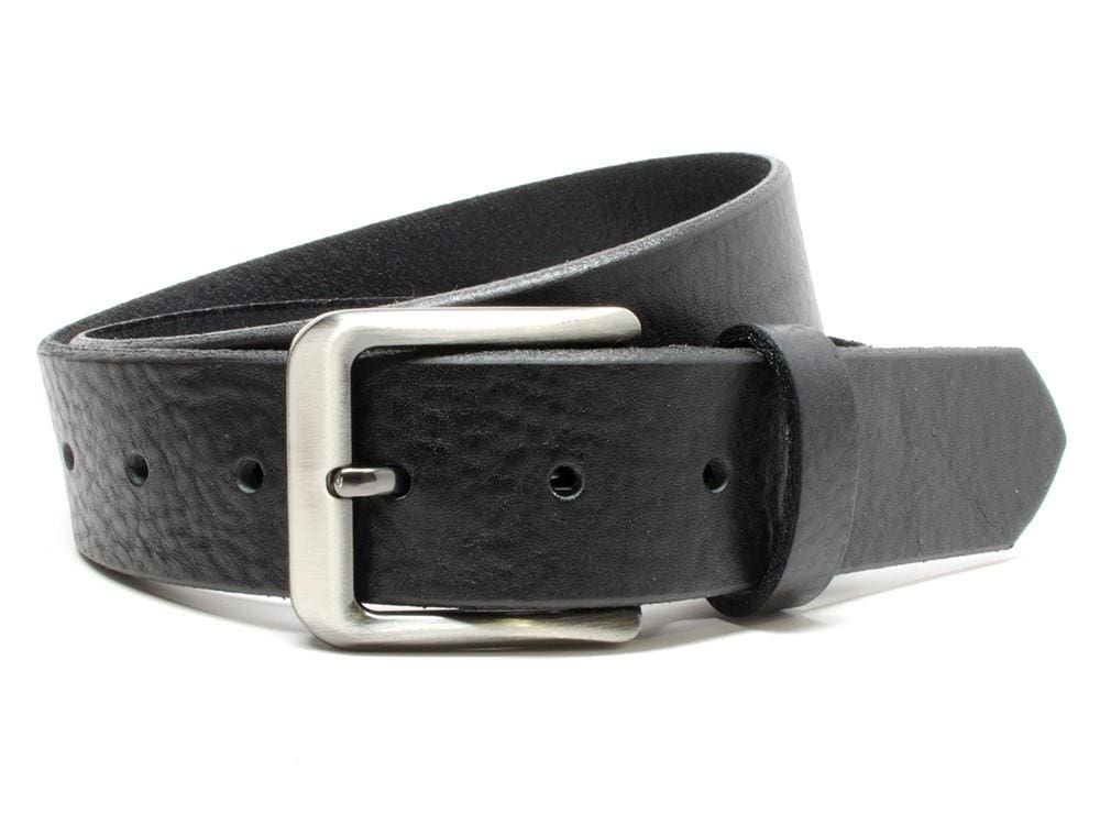 New River Black Belt. Casual buckle is single-pin, square shape with rounded corners. 1.5 inches
