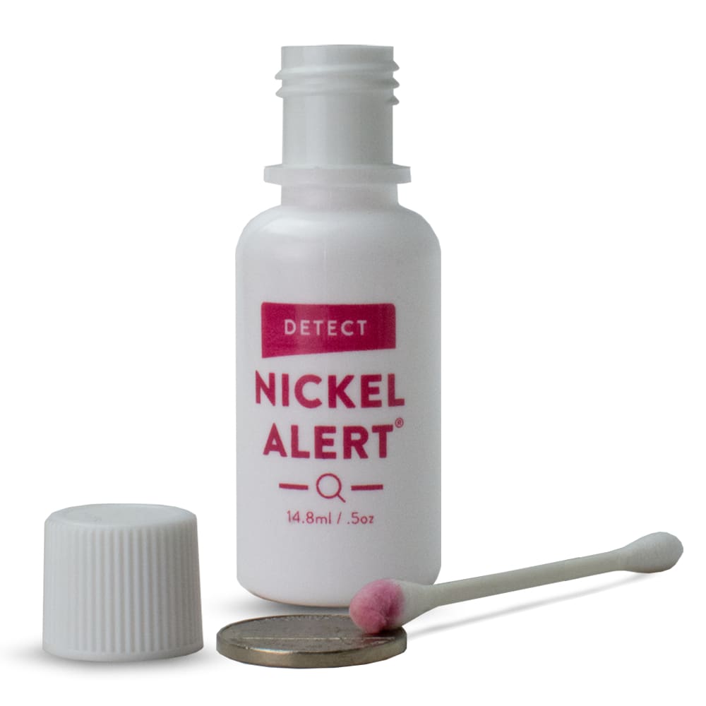 Nickel Alert single pack. Single bottle; pink on cotton swab indicates nickel in coins.
