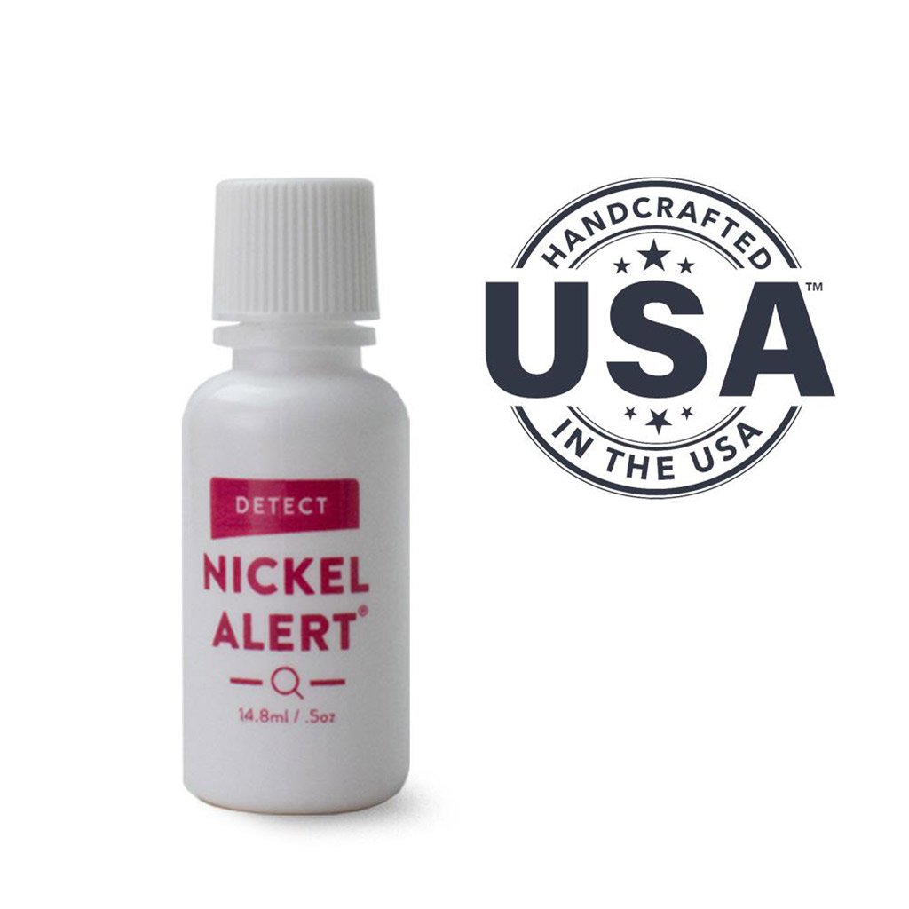 Nickel Alert bottle. Handcrafted in the USA. Squeezable 0.5oz bottle with re-closable lid.