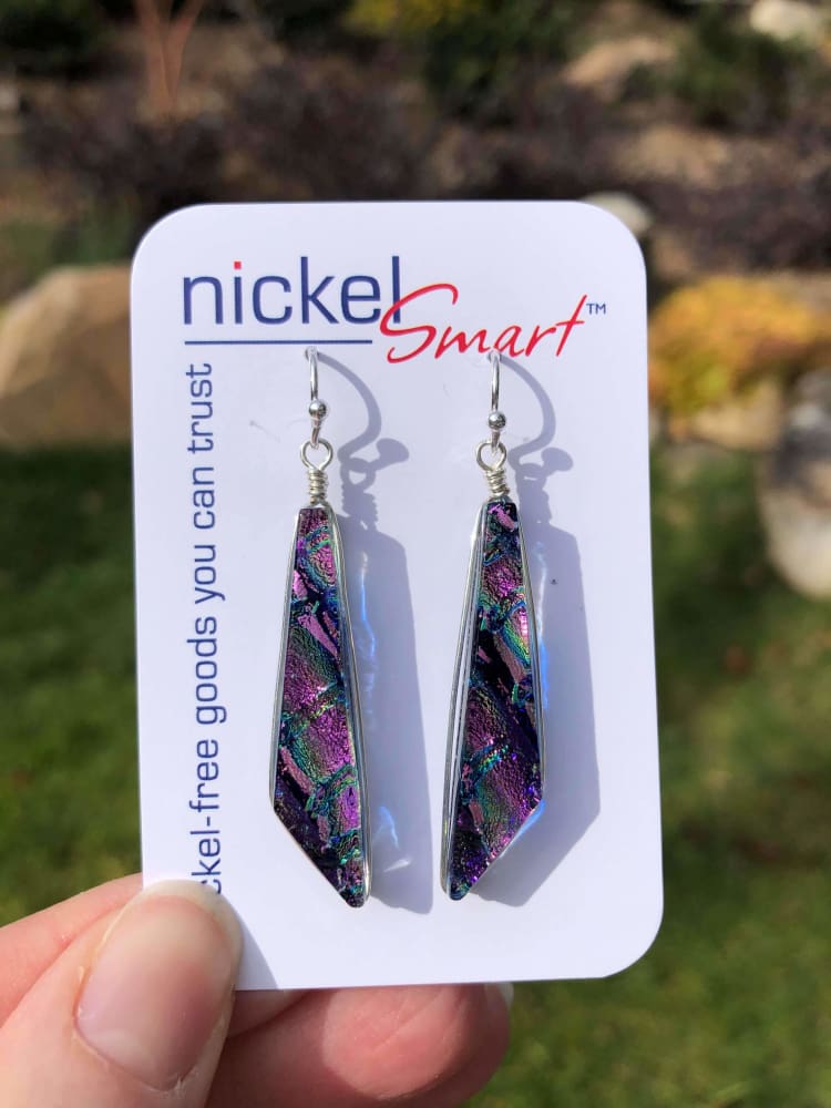 Queen Falls Earrings on Nickel Smart earring card. Some earrings highlight pink over purple.