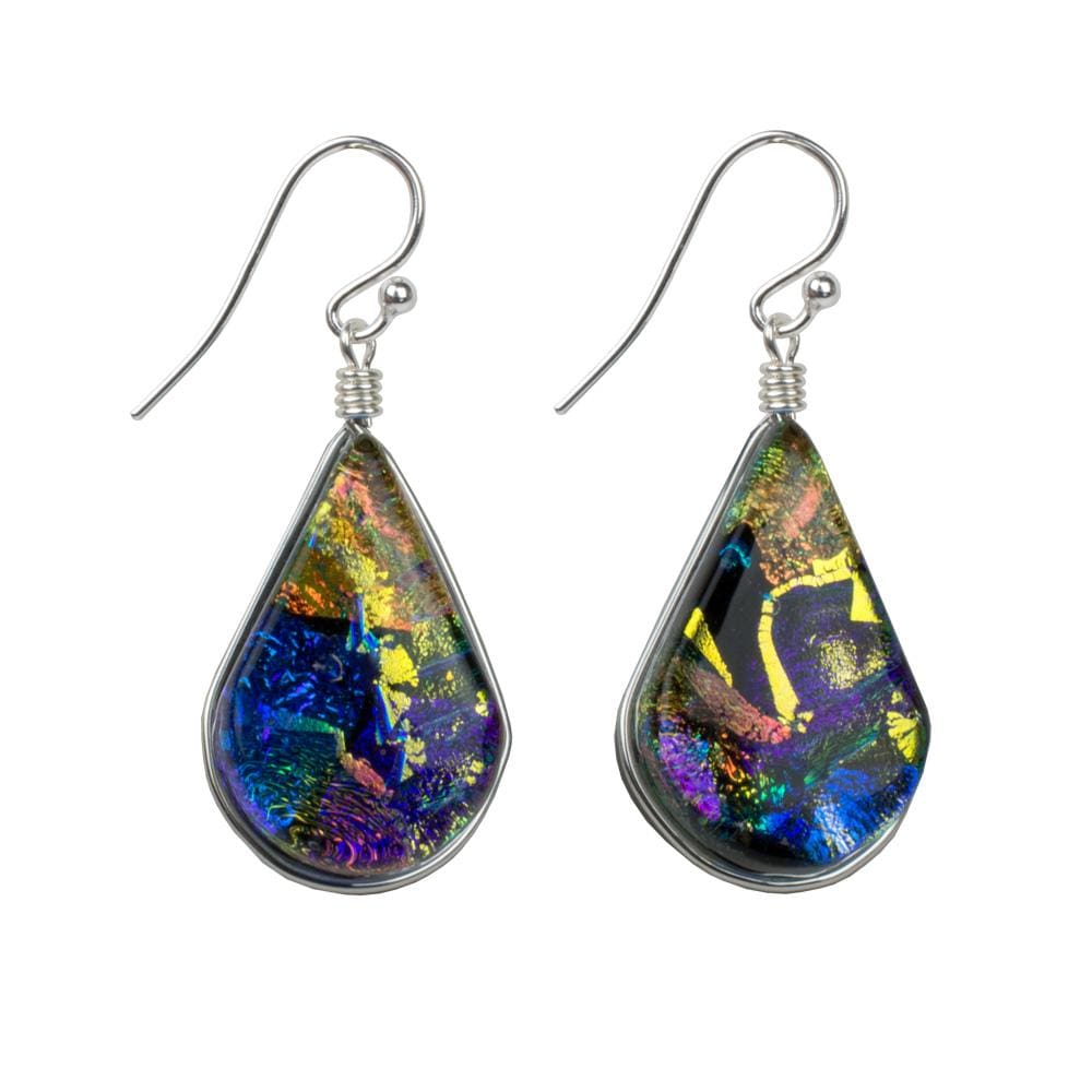 Rainbow Falls Earrings - Kaleidoscope by Nickel Smart. Teardrop-shaped dichroic glass dangles.