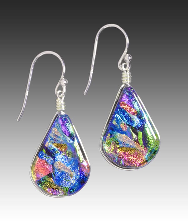 Rainbow Falls Earrings - Kaleidoscope. Hypoallergenic materials. Multicolored dichroic glass drops.