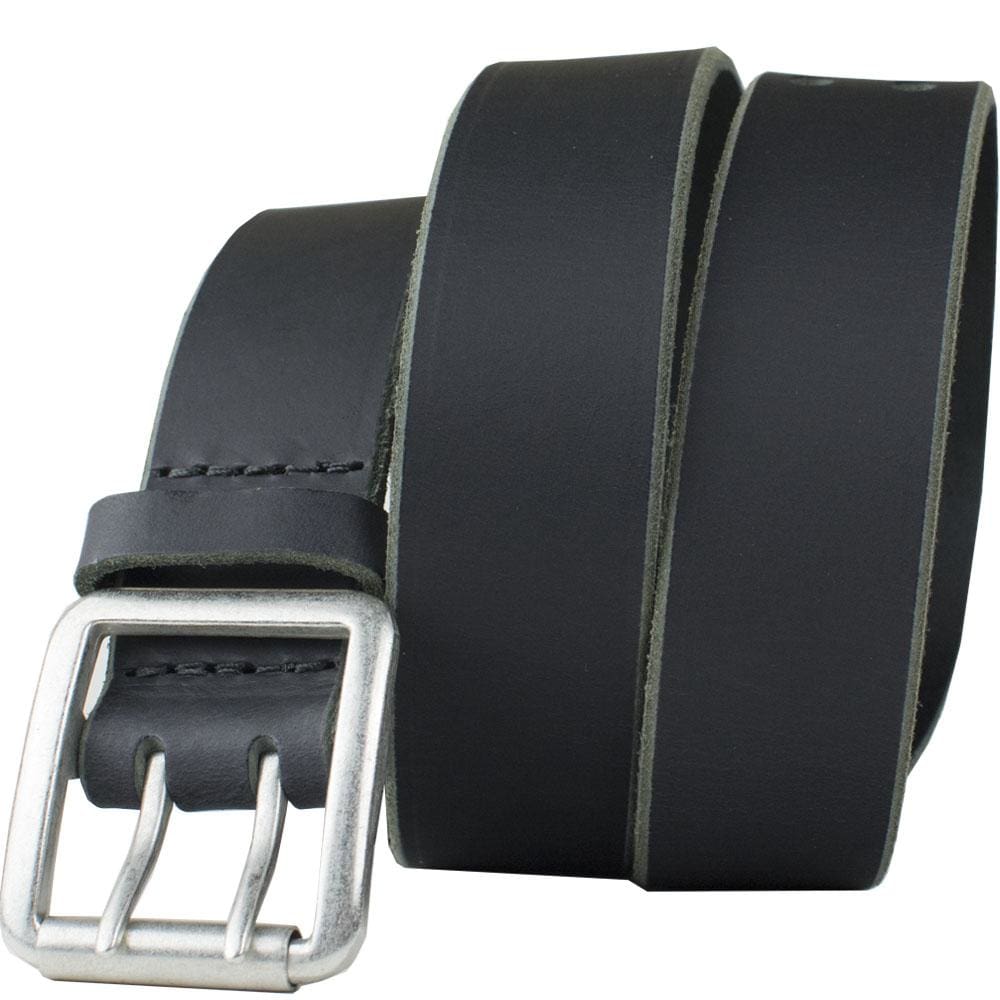 Ridgeline Trail Belt (black) by Nickel Smart. Double-prong zinc alloy buckle; full grain leather.