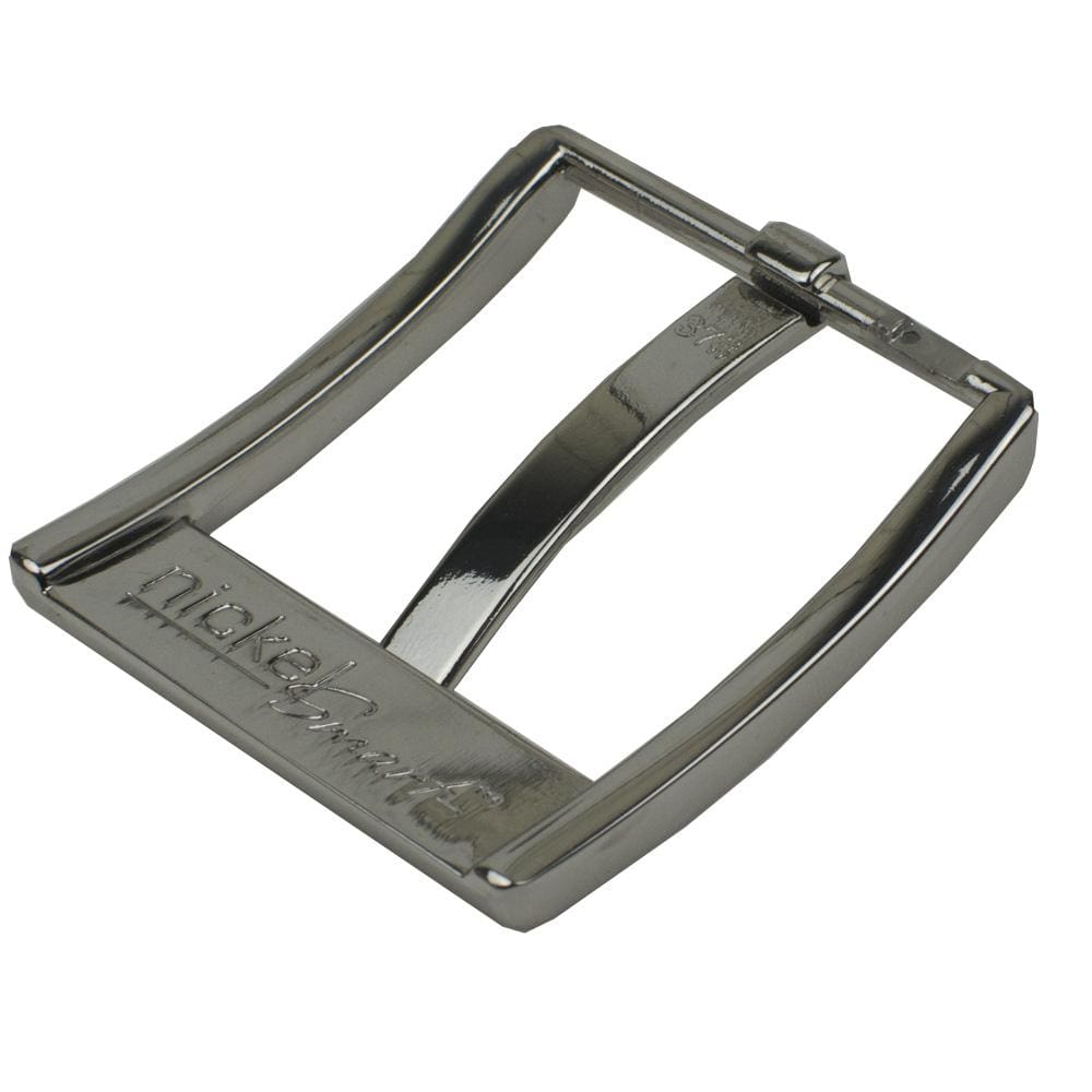 Square Wide Pin Buckle. Back of buckle features engraved Nickel Smart logo. Nickel-free.