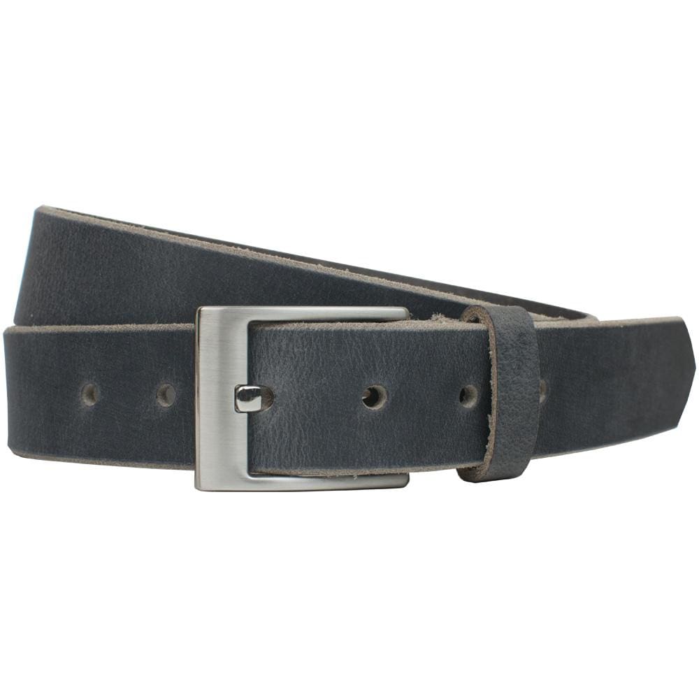Square Wide Pin Distressed Leather Belt (Gray). Solid strap of genuine distressed gray leather.