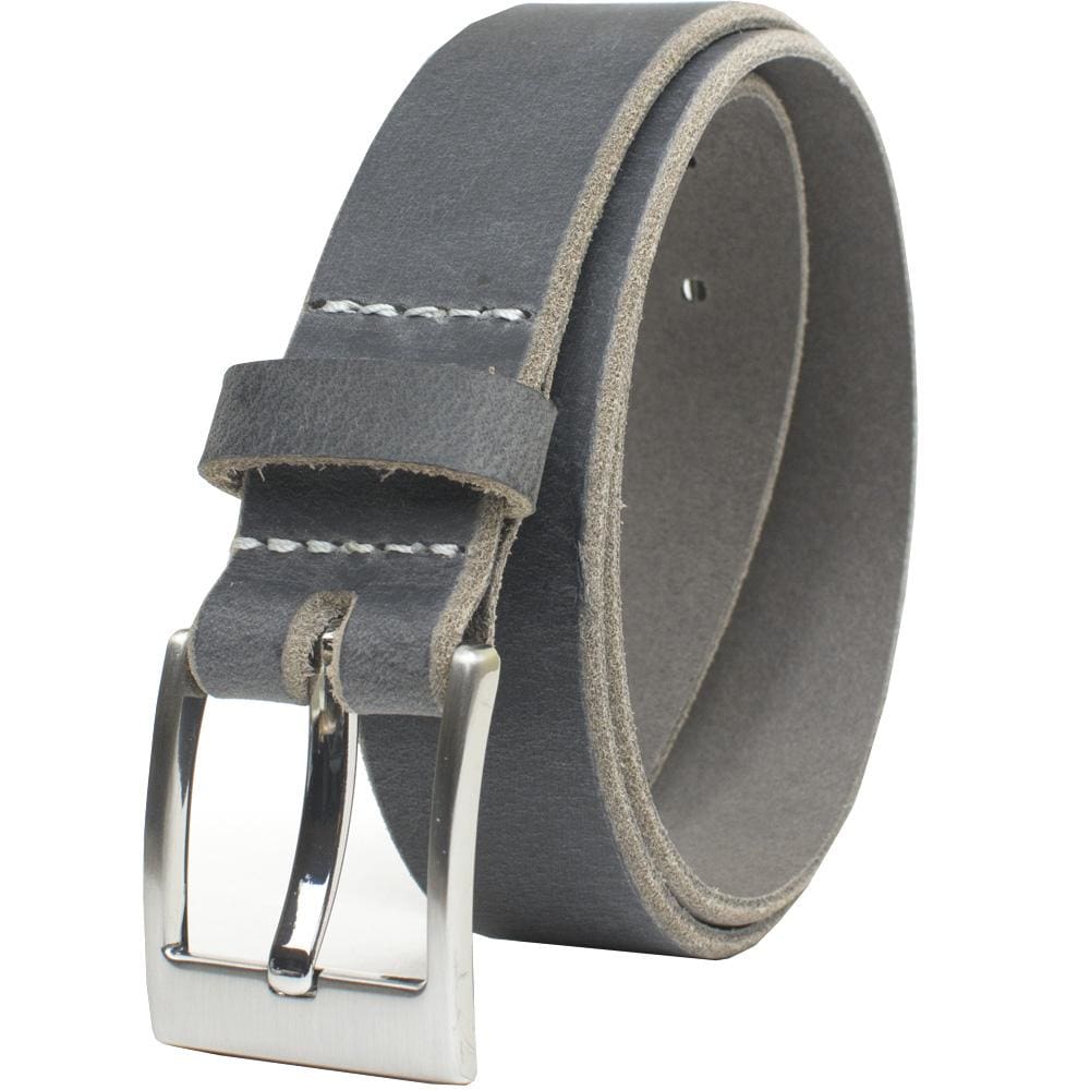 Square Wide Pin Distressed Leather Belt (Gray). Square buckle; silver-tone; nickel-free zinc alloy.