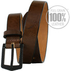 Stealth Brown Belt. 100% full grain leather. Bright brown strap accented by dyed black edges.