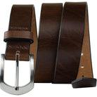 Stone Mountain Brown Belt by Nickel Smart. Rich brown leather; arched silver zinc alloy buckle.