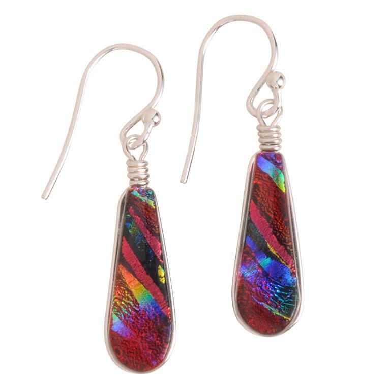 Sunburst Falls Earrings - Rainbow Red. Predominantly red earrings with accents of rainbow shades.