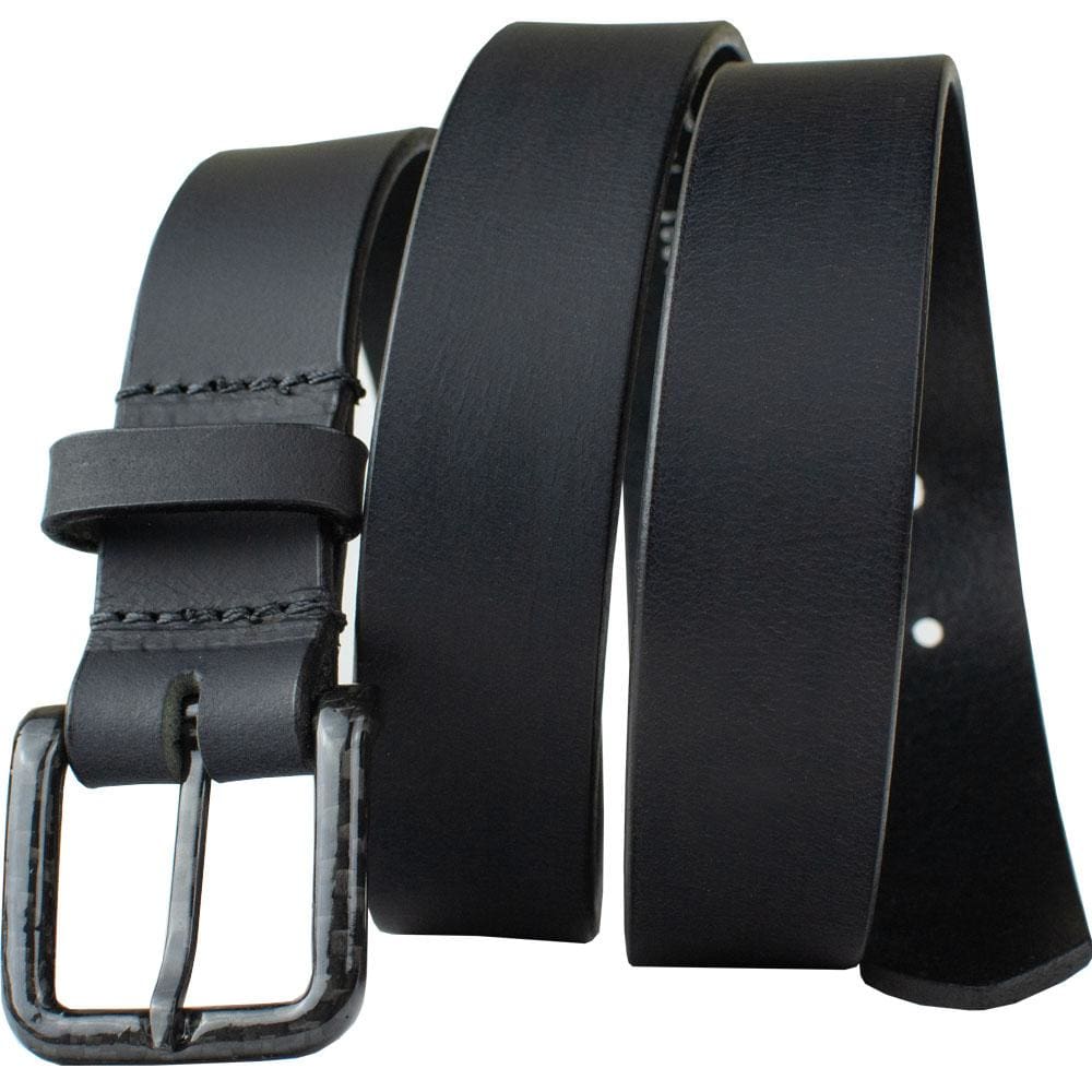 The Specialist Black Belt by Nickel Smart. Modern black on black style. Square carbon fiber buckle.