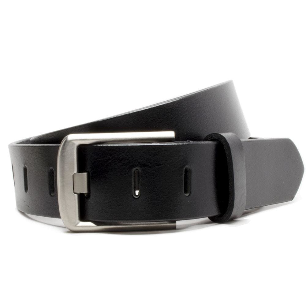 Titanium Wide Pin Black Belt. Black strap with wide pin holes for matching wide prong buckle.
