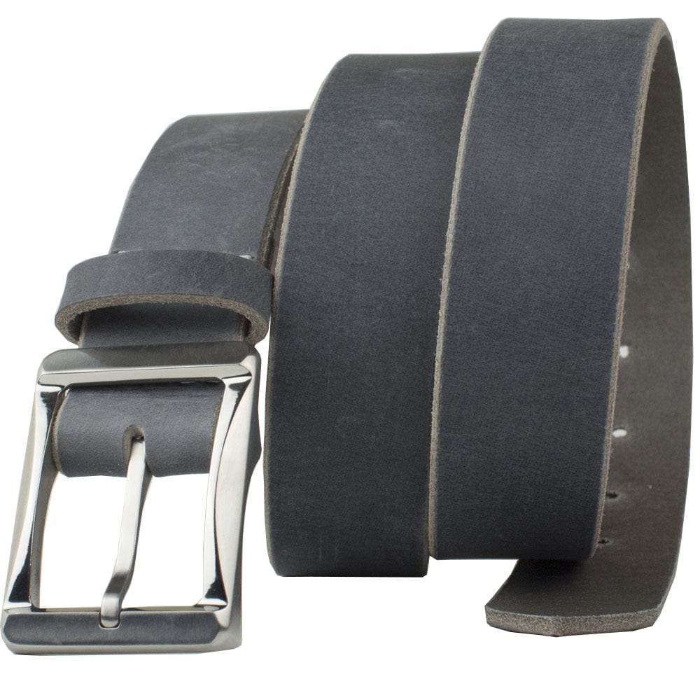 Titanium Work Belt (Distressed Gray) by Nickel Smart. Dark gray strap; silver-tone titanium buckle.