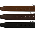 Uptown Belt color swatch. Available in light tan, medium brown, and black straps.