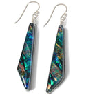 Wintergreen Falls Earrings by Nickel Smart. Long comet-shaped dichroic glass earrings in teals.